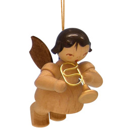 Christbaumschmuck Engel mit Flügelhorn - natur - schwebend - 5,5 cm