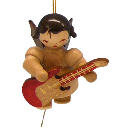 Christbaumschmuck Engel mit E-Gitarre - natur - schwebend - 5,5 cm