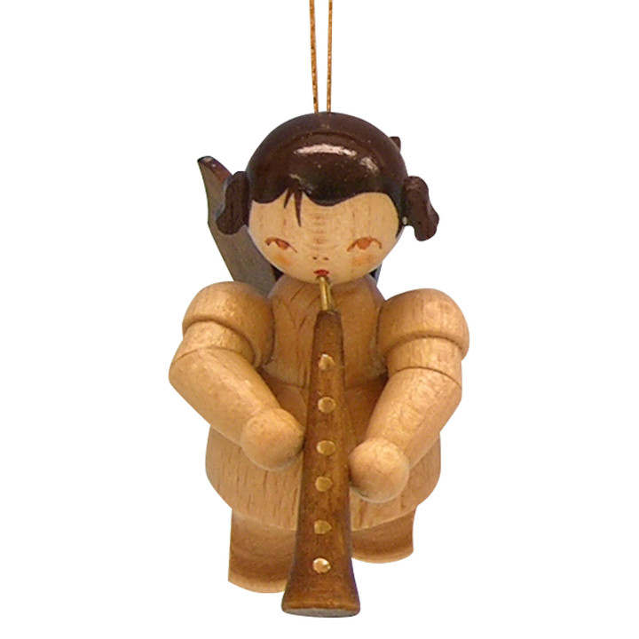 Christbaumschmuck Engel mit Oboe - natur - schwebend - 5,5 cm