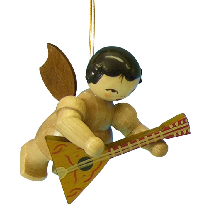 Christbaumschmuck Engel mit Balalaika - natur - schwebend - 5,5 cm
