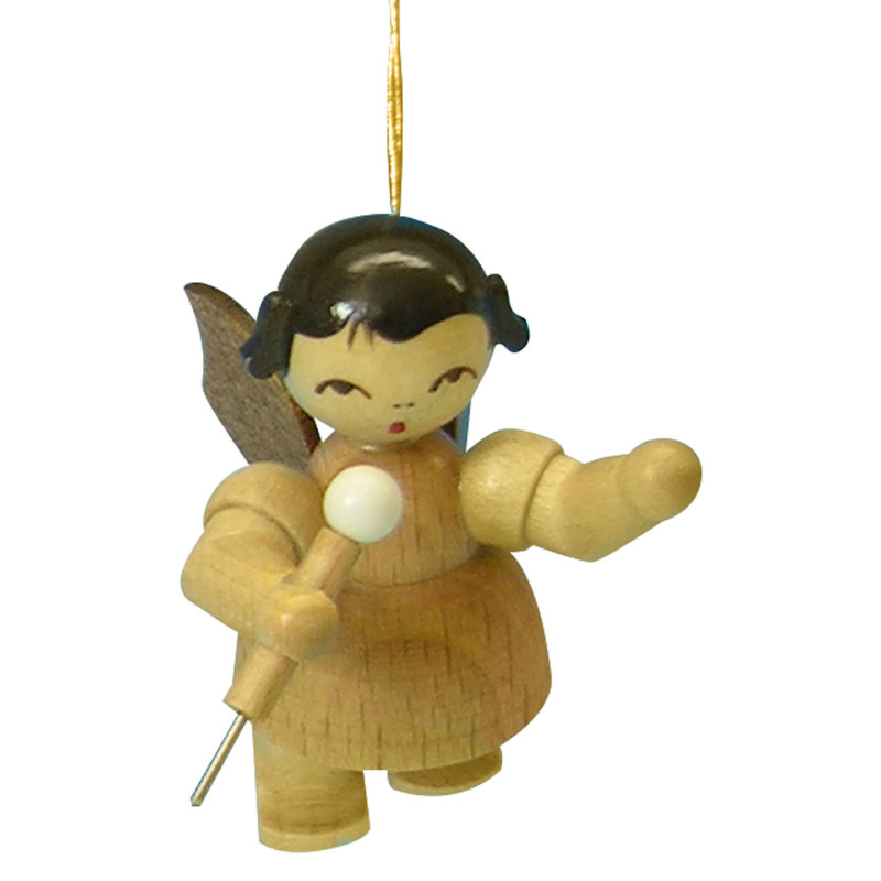 Christbaumschmuck Engel mit Mikrofon - natur - schwebend - 5,5 cm