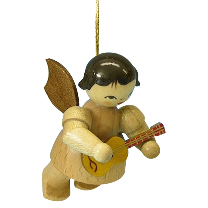 Christbaumschmuck Engel mit Ukulele - natur - schwebend - 5,5 cm