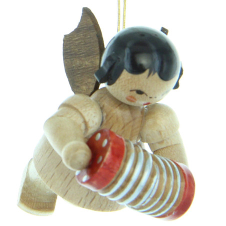 Christbaumschmuck Engel mit Konzertina - natur - schwebend - 5,5 cm