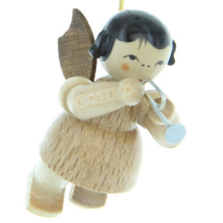 Christbaumschmuck Engel mit Piccolotrompete - natur - schwebend - 5,5 cm