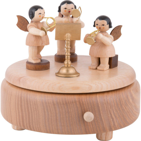 Spieldose mit Engeln, natur - 12,5 cm