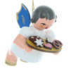 Tree Ornament - Angel with Gingerbread Plate - Blue Wings - Floating - 5,5 cm / 2.2 inch