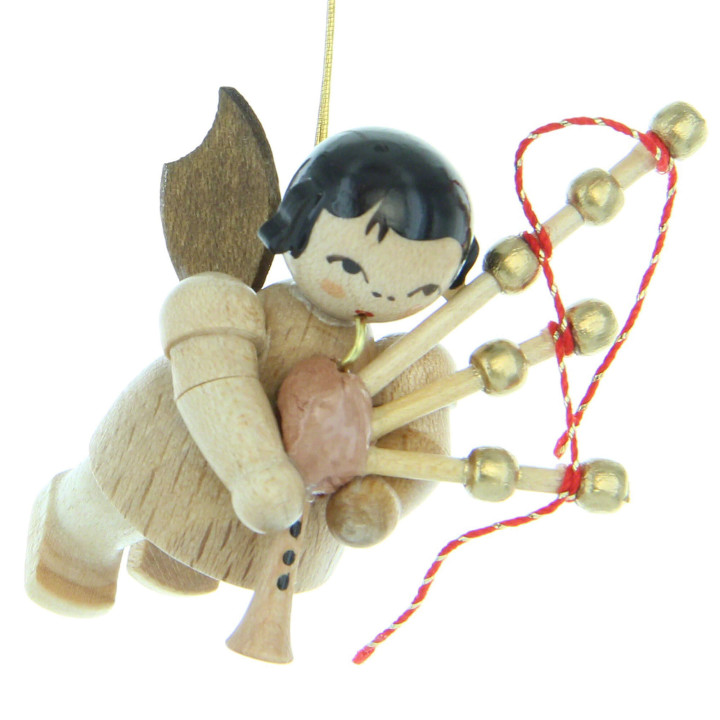 Christbaumschmuck Engel mit Dudelsack - natur - schwebend - 5,5 cm