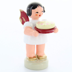 Engel mit Torte - Rote Flügel - stehend - 6 cm
