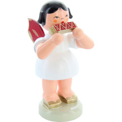 Engel mit Mundharmonika - Rote Flügel - stehend - 9,5 cm