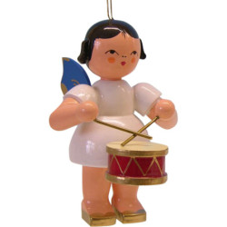 Tree Ornament - Angel with Drum - Blue Wings - 9,5 cm / 3.7 inch