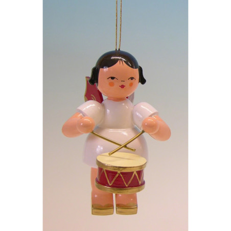 Christbaumschmuck Engel mit Trommel - Rote Flügel - 9,5 cm