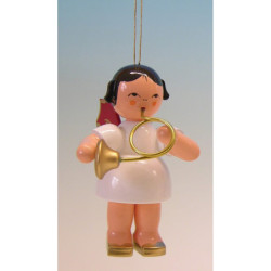 Christbaumschmuck Engel mit Waldhorn - Rote Flügel - 9,5 cm