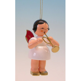 Christbaumschmuck Engel mit Trompete - Rote Flügel - 9,5 cm