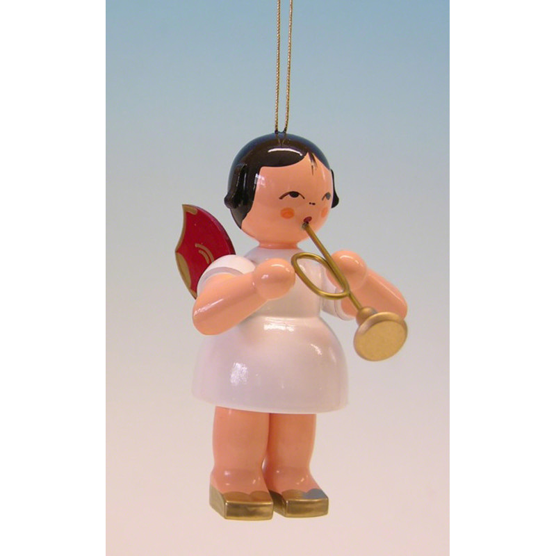 Christbaumschmuck Engel mit Trompete - Rote Flügel - 9,5 cm