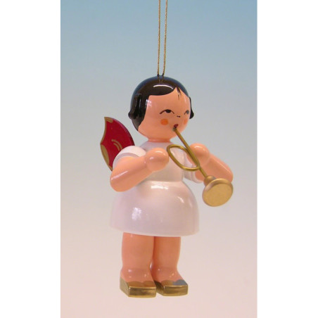 Christbaumschmuck Engel mit Trompete - Rote Flügel - 9,5 cm