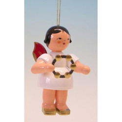 Christbaumschmuck Engel mit Schellenring - Rote Flügel - 9,5 cm