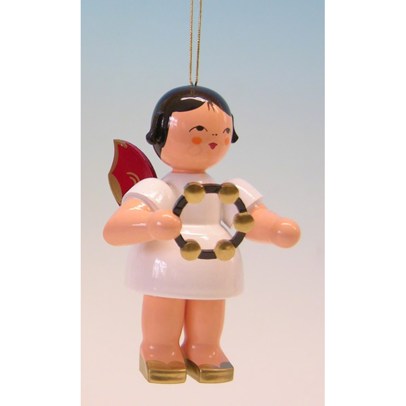 Tree Ornament - Angel with Tambourine - Red Wings - 9,5 cm / 3.7 inch