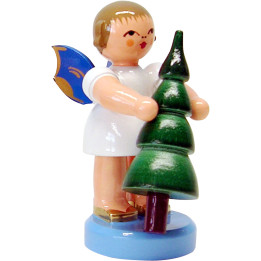 Angel with Christmas Tree - Blue Wings- Standing - 6 cm / 2.3 inch