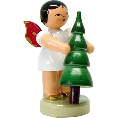 Engel mit Weihnachtsbaum - Rote Flügel - stehend - 6 cm