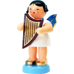 Angel with Lyre - Blue Wings - Standing - 9,5 cm / 3.7 inch
