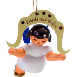 Christbaumschmuck Engel "Friede auf Erden" - Swarovski-Edition - Blaue Flügel - schwebend - 5,5 cm