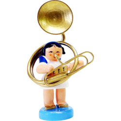 Angel with Sousaphone - Blue Wings - Standing - 6 cm / 2.3 inch