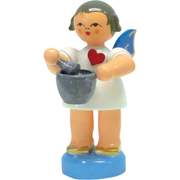 Heartangel with Mortar - Blue Wings - Standing - 6 cm / 2.3 inch