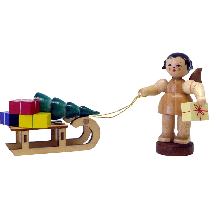 Angel with Gift Sleigh - Natural Colors - Standing - 6 cm / 2.3 inch