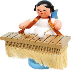 Angel with Bass Xylophone - Blue Wings - Standing - 6 cm / 2.4 inch