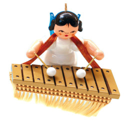 Tree Ornament - Angel with Bass Xylophone - Blue Wings - Floating - 5,5 cm / 2.2 inch
