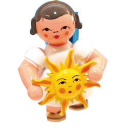 Christbaumschmuck Engel mit Sonne - Blaue Flügel - schwebend - 5,5 cm