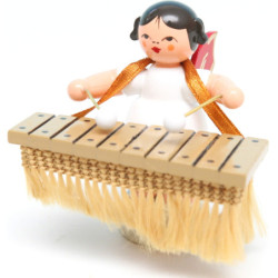 Angel with Bass Xylophone - Red Wings - Standing - 6 cm / 2.4 inch