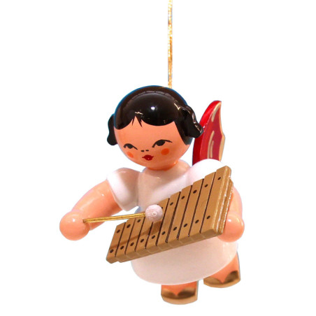 Tree Ornament - Angel with Xylophone - Red Wings - Floating - 5,5 cm / 2.2 inch