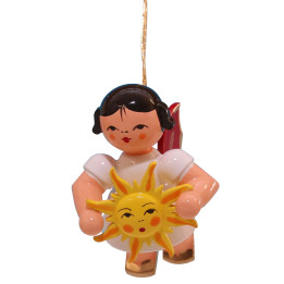 Christbaumschmuck Engel mit Sonne - Rote Flügel - schwebend - 5,5 cm