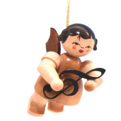 Christbaumschmuck Engel mit Notenschlüssel - natur - schwebend - 5,5 cm
