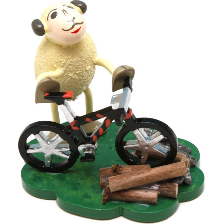 Sheep "Bikey" with Bicycle - 7 cm / 2.8 inch