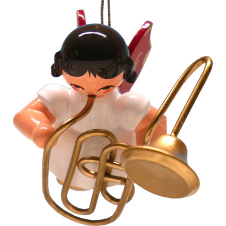 Christbaumschmuck Engel mit Kontrabassposaune - Rote Flügel - schwebend - 5,5 cm