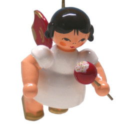 Tree Ornament - Angel with Candied Apple - Red Wings - Floating - 5,5 cm / 2.2 inch