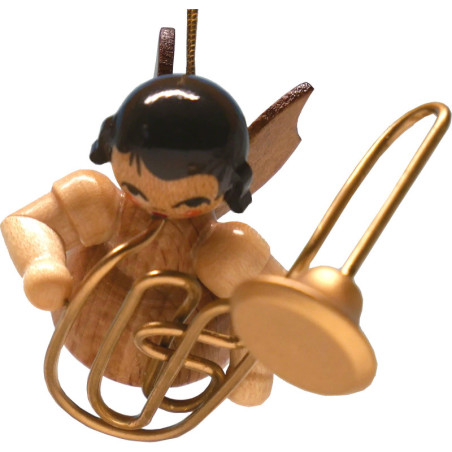 Christbaumschmuck Engel mit Kontrabassposaune - natur- schwebend - 5,5 cm