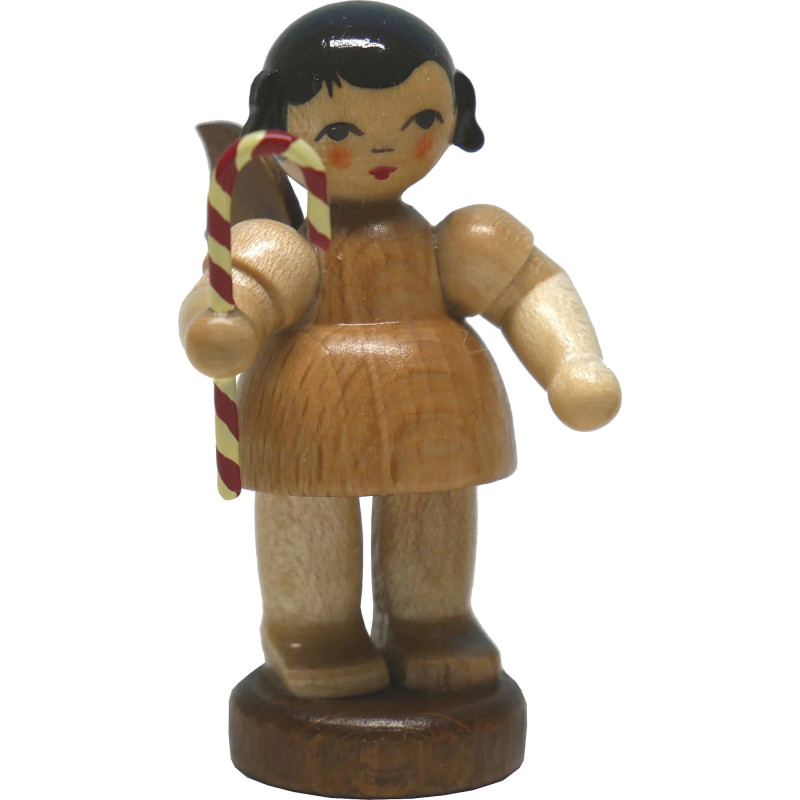 Angel with Candy Cane - Natural - Standing - 6 cm / 2.4 inch