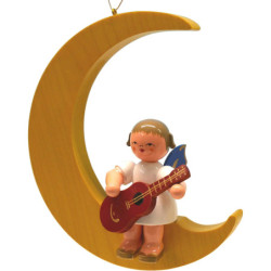 Angel with Guitar - Blue Wings - Sitting in Yellow Moon - 16,5 cm / 6.5 inch