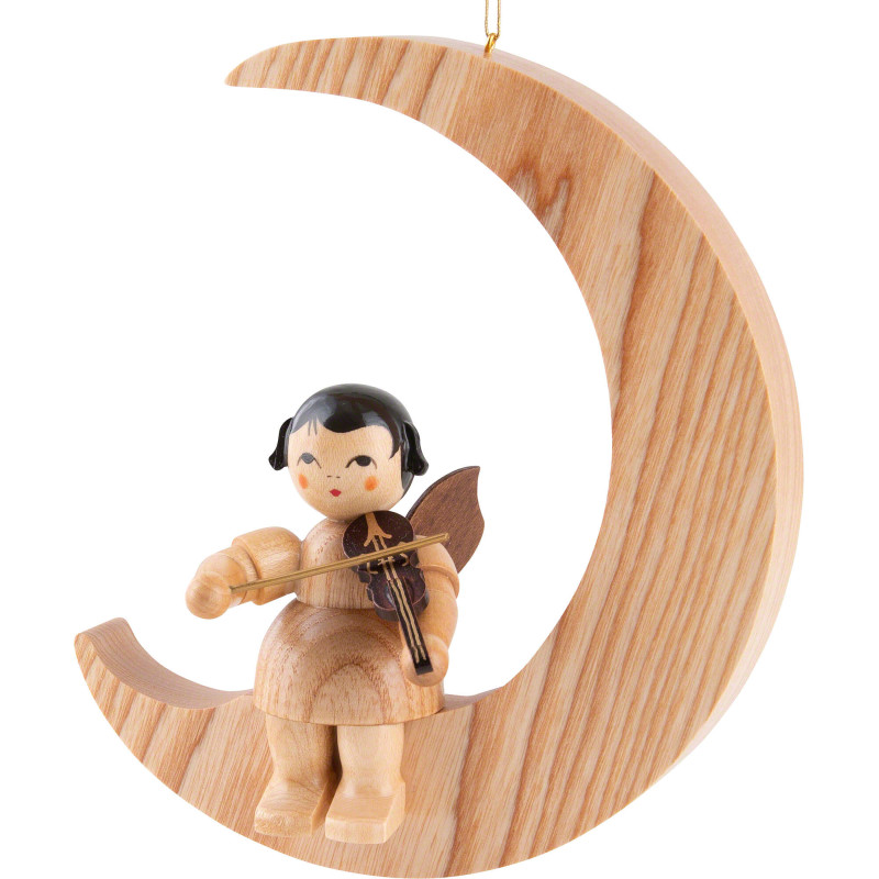 Engel mit Violine - natur - sitzend im Mond natur - 16,5 cm