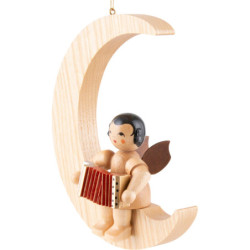 Angel with Accordion - Natural Colors - Sitting in Natural-Colored Moon - 16,5 cm / 6.5 inch