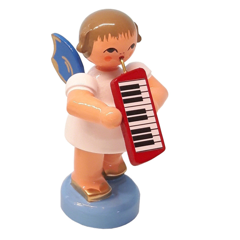 Angel with Melodica - Blue Wings - Standing - 6 cm / 2.4 inch