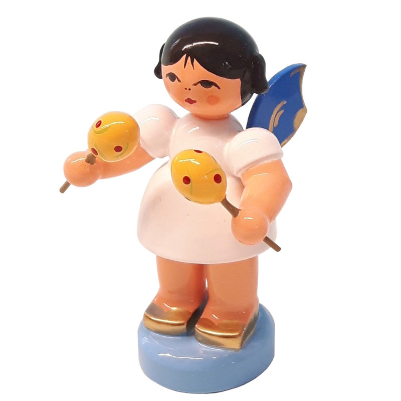 Angel with Maracas - Blue Wings - Standing - 6 cm / 2.4 inch