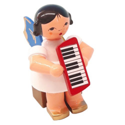 Engel mit Melodica - Blaue Flügel - sitzend - 5 cm