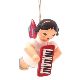 Christbaumschmuck Engel mit Melodica - Rote Flügel - schwebend - 5,5 cm