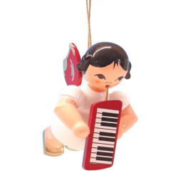 Christbaumschmuck Engel mit Melodica - Rote Flügel - schwebend - 5,5 cm