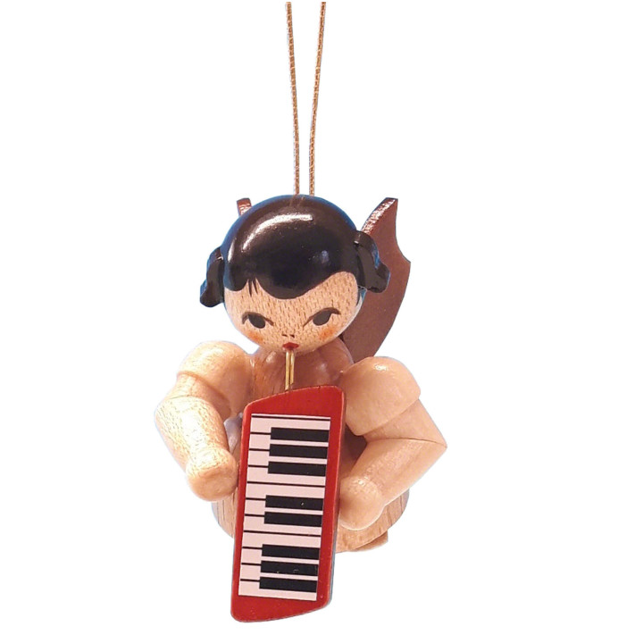 Christbaumschmuck Engel mit Melodica - natur - schwebend - 5,5 cm