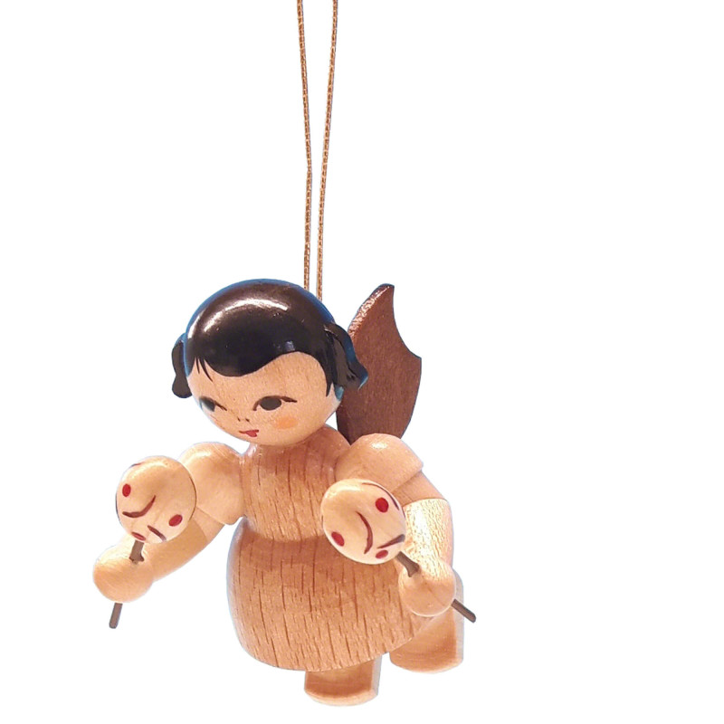 Christbaumschmuck Engel mit Maracas - natur - schwebend - 5,5 cm